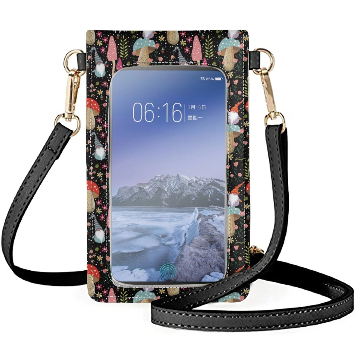 Brown Leaves Mushroom Shoulder Bag Women's Leather Phone Bag