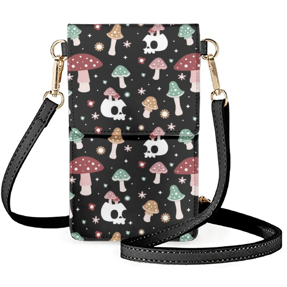 Brown Leaves Mushroom Shoulder Bag Women's Leather Phone Bag