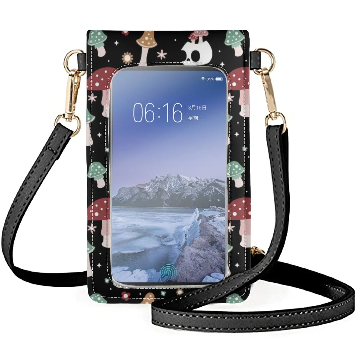 Brown Leaves Mushroom Shoulder Bag Women's Leather Phone Bag