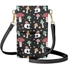 Brown Leaves Mushroom Shoulder Bag Women's Leather Phone Bag