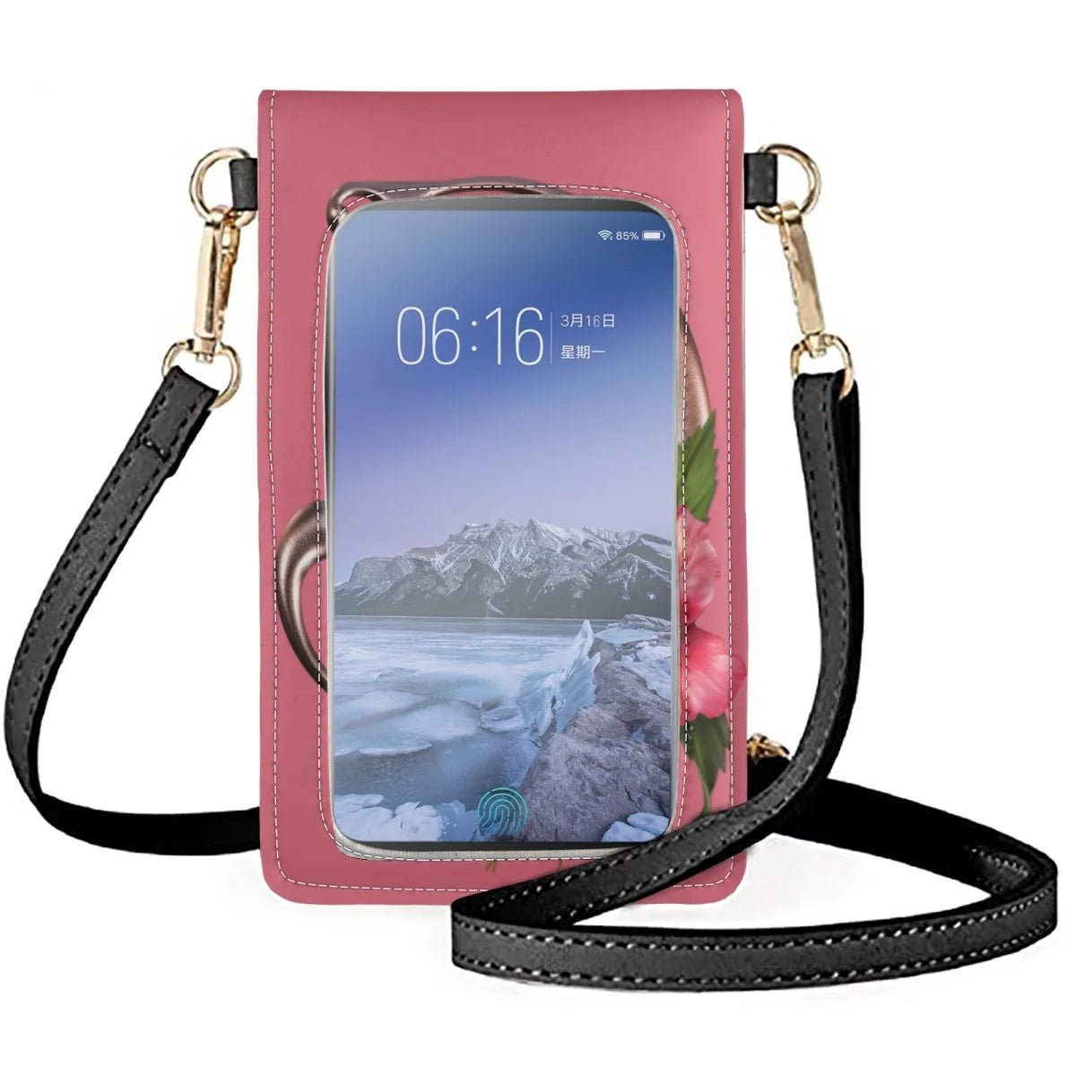 Roses Mobile Phone Bag PU Leather Shoulder Pouch