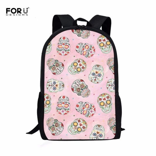Skull Sugar Pattern Laptop Backpack Pink School Bags School Girl