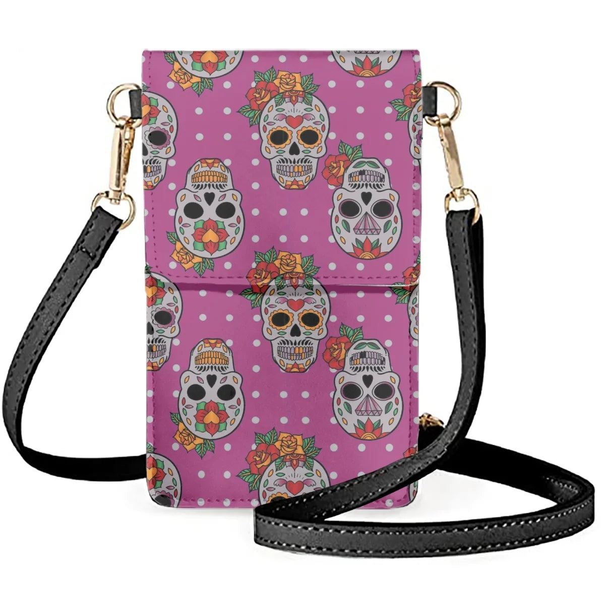 Mobile Phone Bags Flap Polka-dot Floral Skull Small Item Storage Bag Girls