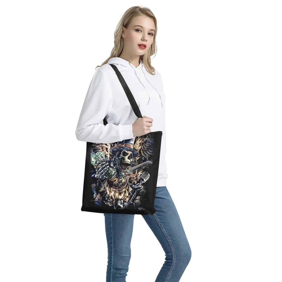 Gothic Rock Skull Printed Girl Tote Bag