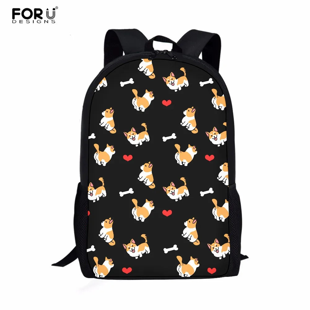 Corgi Pattern Kids School Bag Large Backpack Durable Bookpack