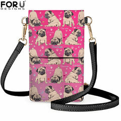 Puppy Pug Print Touch Screen Phone Bag for Women