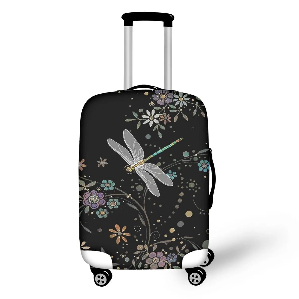 Red Gradient Dragonfly Floral Wheeled Luggage Case - 18-32 Inch Cover