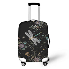 Red Gradient Dragonfly Floral Wheeled Luggage Case - 18-32 Inch Cover