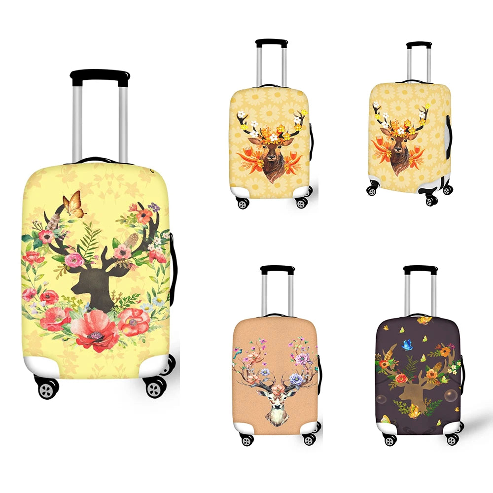 Waterproof Stretch Checked Luggage Cover Reindeer and Flower Print