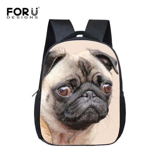 Puppy Pug Dog School Bags for Kids Kindergarten Baby Bookbags