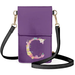 Purple Solid Background Phone Bag with Flower Arrangement Shoulder Strap