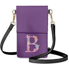 Purple Solid Background Phone Bag with Flower Arrangement Shoulder Strap