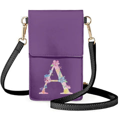 Purple Solid Background Phone Bag with Flower Arrangement Shoulder Strap