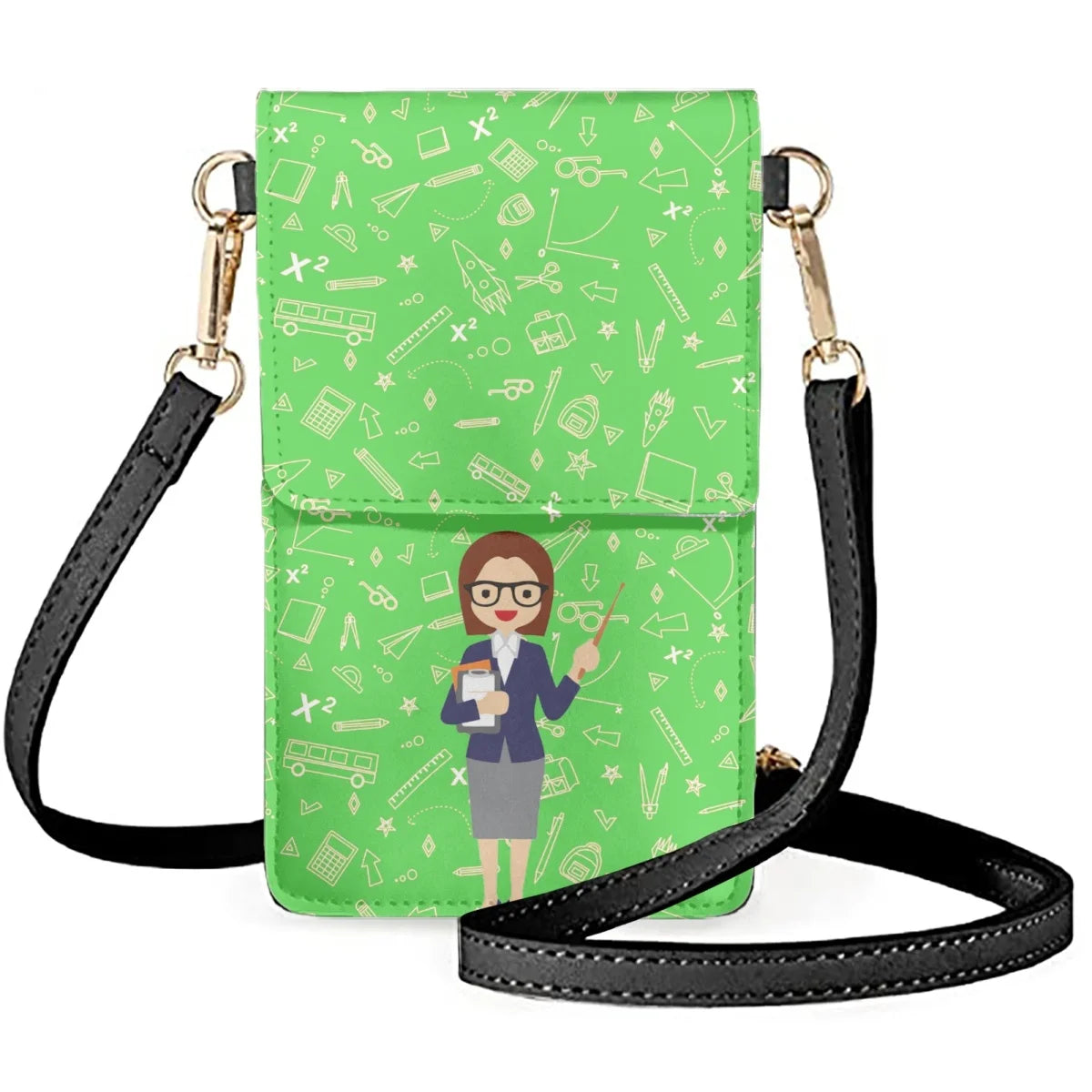 Shoulder Bag Lady Hardworking Teacher Cartoon Image Mobile Phone Wallet