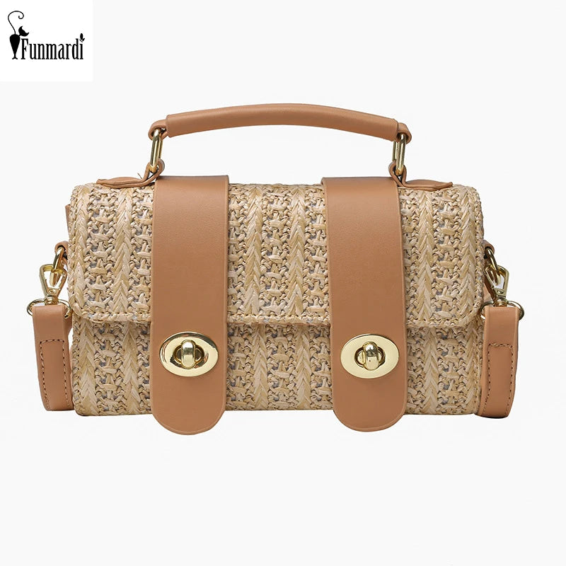 Retro Straw Crossbody Bag Rattan Handbag Beach Shoulder Female Bag WLHB2364