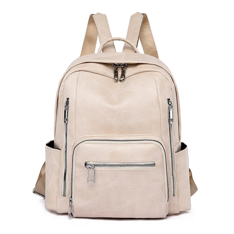 Vintage PU Leather Women Backpack Large Capacity Ladies School Bags