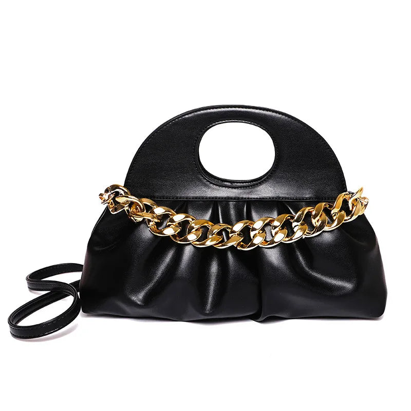Thick Chain Female Tote Bag Solid PU Leather Crossbody