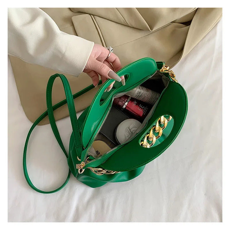 Thick Chain Female Tote Bag Solid PU Leather Crossbody