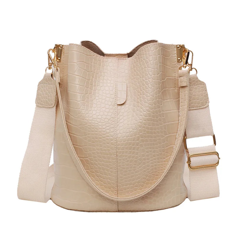 Vintage Crocodile Pattern Bucket Bag PU Leather Women Shoulder Bag