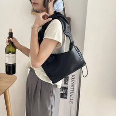 Soft Leather Shoulder Bag Pleated Underarm Zipper Handbag
