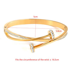 Double Crystal Nail Head Cross Stainless Steel Bracelet for Woman