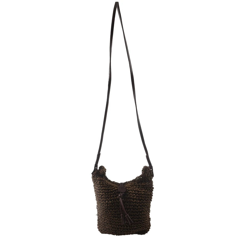 Summer Straw Shoulder Bag Canvas Jute Beach Travel Brown