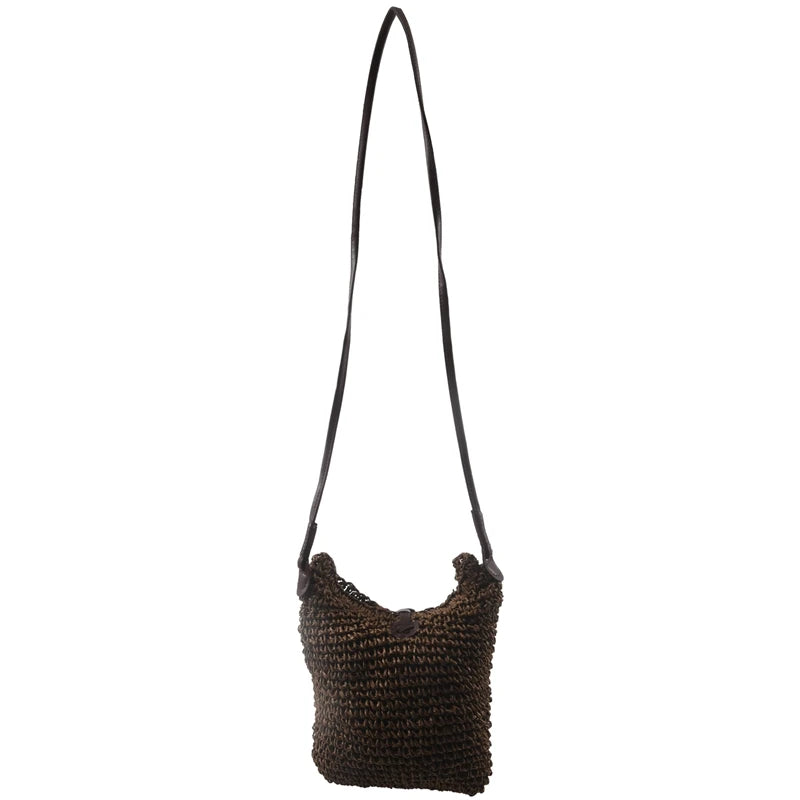 Summer Straw Shoulder Bag Canvas Jute Beach Travel Brown