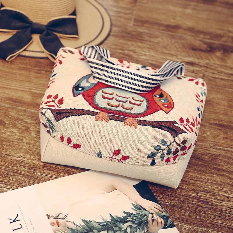 Canvas Embroidered Shoulder Handbag Women Messenger Bag