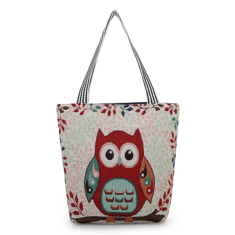 Canvas Embroidered Shoulder Handbag Women Messenger Bag