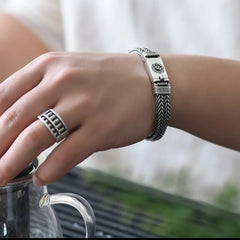 Real S925 Silver Heavy Bracelet Men's Retro Personality Vintage Jewelry