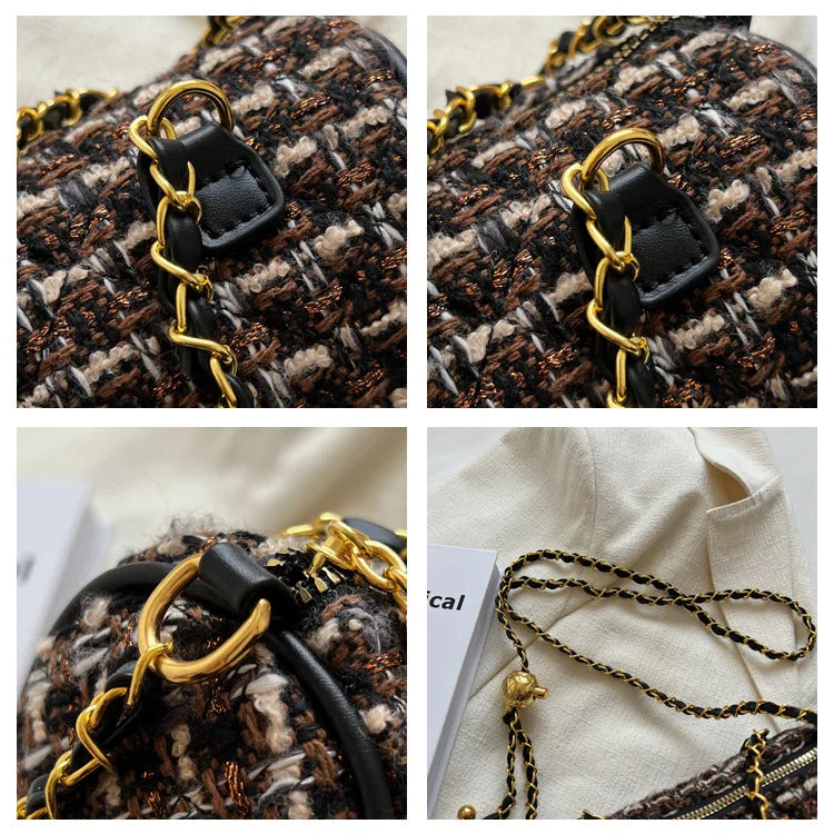Chains Shoulder Purses Barrel-Shaped Women Hand Bags Quilted Purses