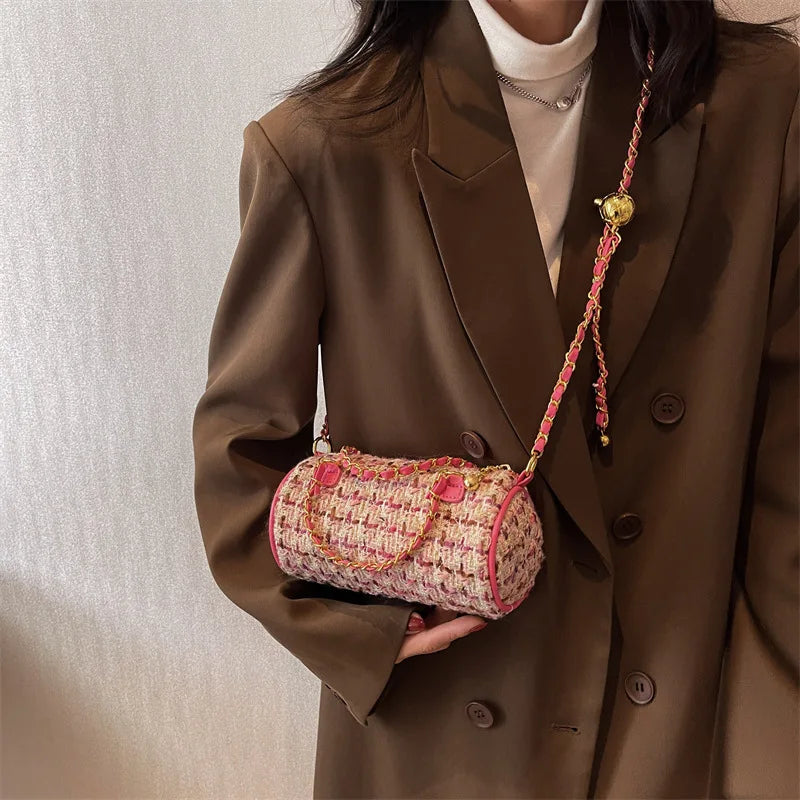 Chains Shoulder Purses Barrel-Shaped Women Hand Bags Quilted Purses