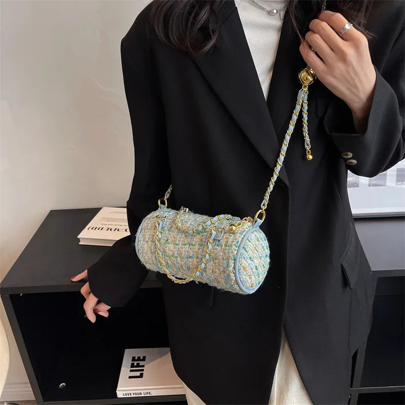 Chains Shoulder Purses Barrel-Shaped Women Hand Bags Quilted Purses