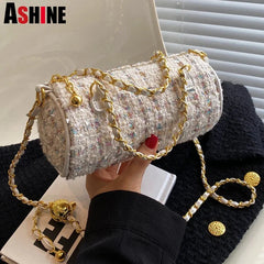 Chains Shoulder Purses Barrel-Shaped Women Hand Bags Quilted Purses