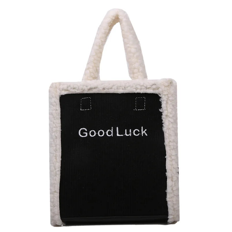Lambswool Corduroy Women Crossbody Messenger Shoulder Bag Embroidery Handbag