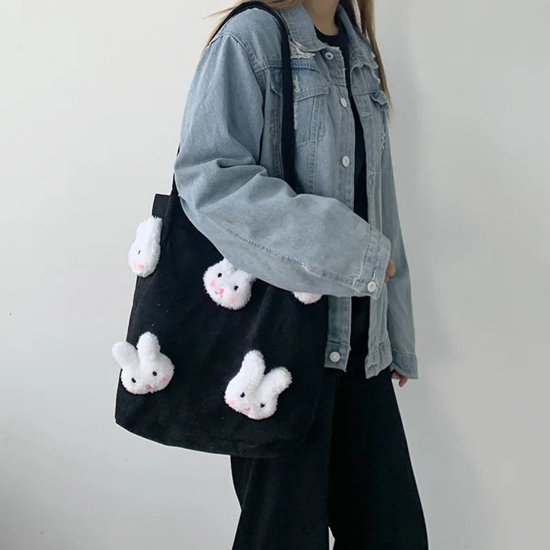 Corduroy Shoulder Bag Female Cartoon Japanese Ins Handbag