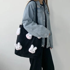 Corduroy Shoulder Bag Female Cartoon Japanese Ins Handbag