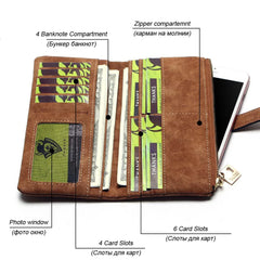 Famous Long Purse Two Fold Women Wallets Drawstring Nubuck Leather