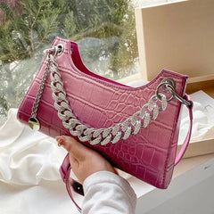 Diamond Chain Tote Bag Crocodile Pattern Shoulder Bag
