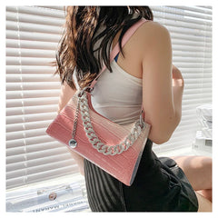 Diamond Chain Tote Bag Crocodile Pattern Shoulder Bag