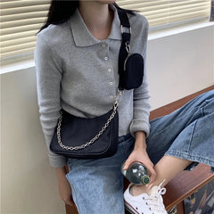Vintage Nylon Chain Crossbody Bag Women Sport Shoulder