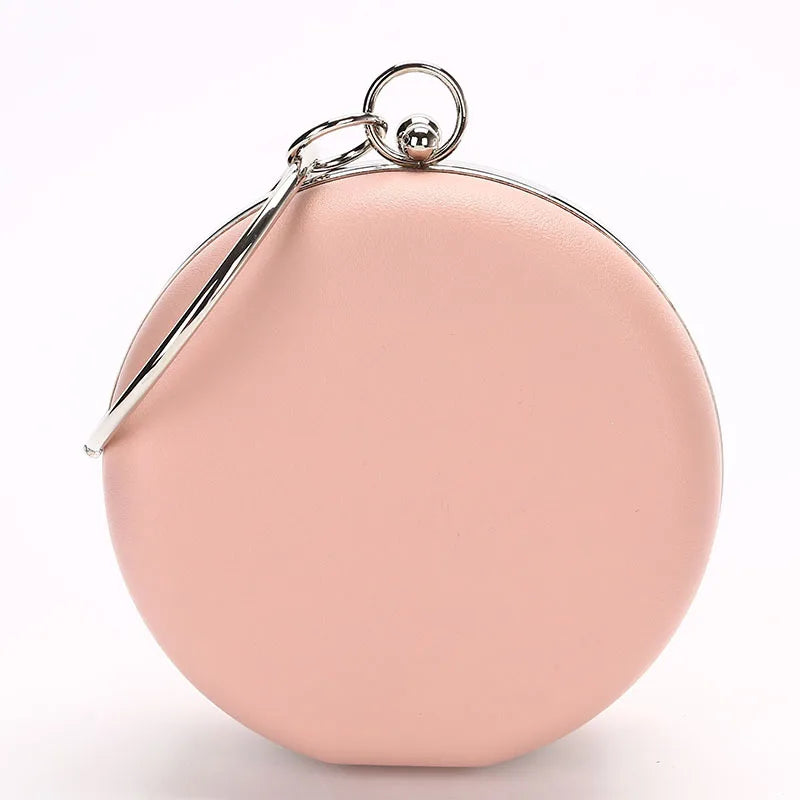 Pink Ladies Handbag Clutch Bag Small Round purse Chain Messenger Bags