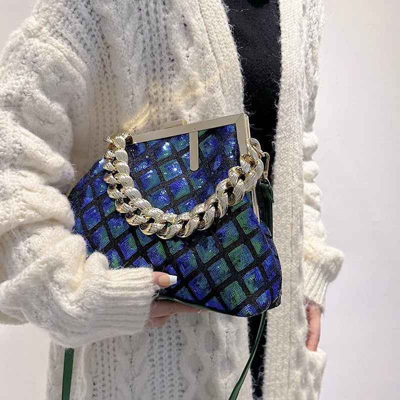 Thick Chain Handle Shell Tote Shoulder Bag For Women