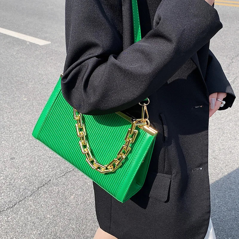 Chain Handle Pleated Shoulder Bag Clutch Purses Crossbody Bag Long Belt