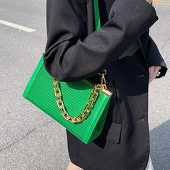 Chain Handle Pleated Shoulder Bag Clutch Purses Crossbody Bag Long Belt