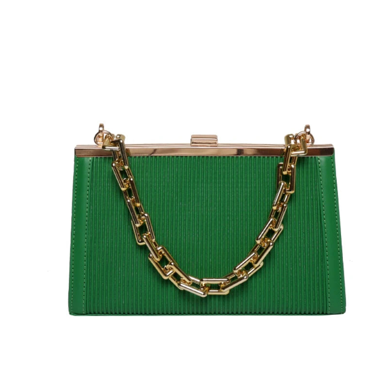 Chain Handle Pleated Shoulder Bag Clutch Purses Crossbody Bag Long Belt