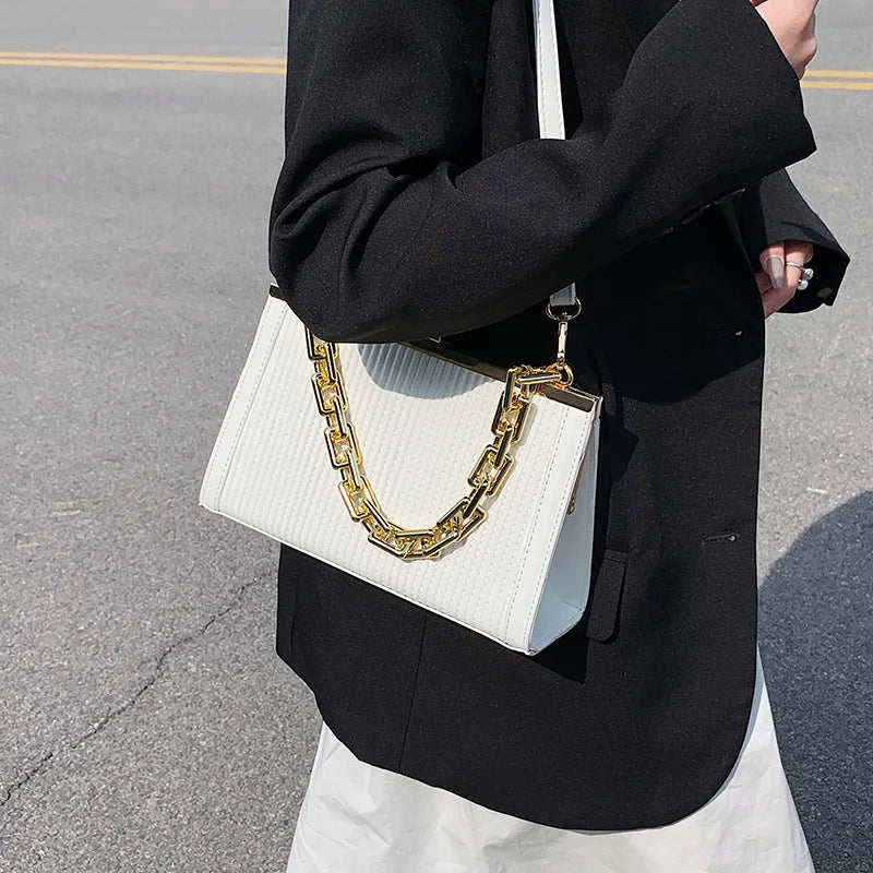 Chain Handle Pleated Shoulder Bag Clutch Purses Crossbody Bag Long Belt
