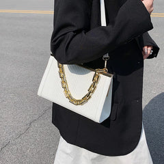 Chain Handle Pleated Shoulder Bag Clutch Purses Crossbody Bag Long Belt