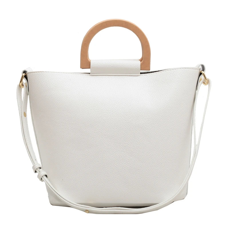 Wood Handle Shoulder Tote Bag for Women