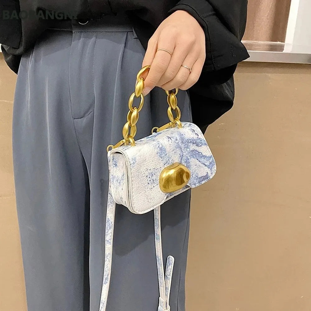 Fancy Frills Mini PU Leather Crossbody Bag Women's Chain Lipstick Shoulder Handb
